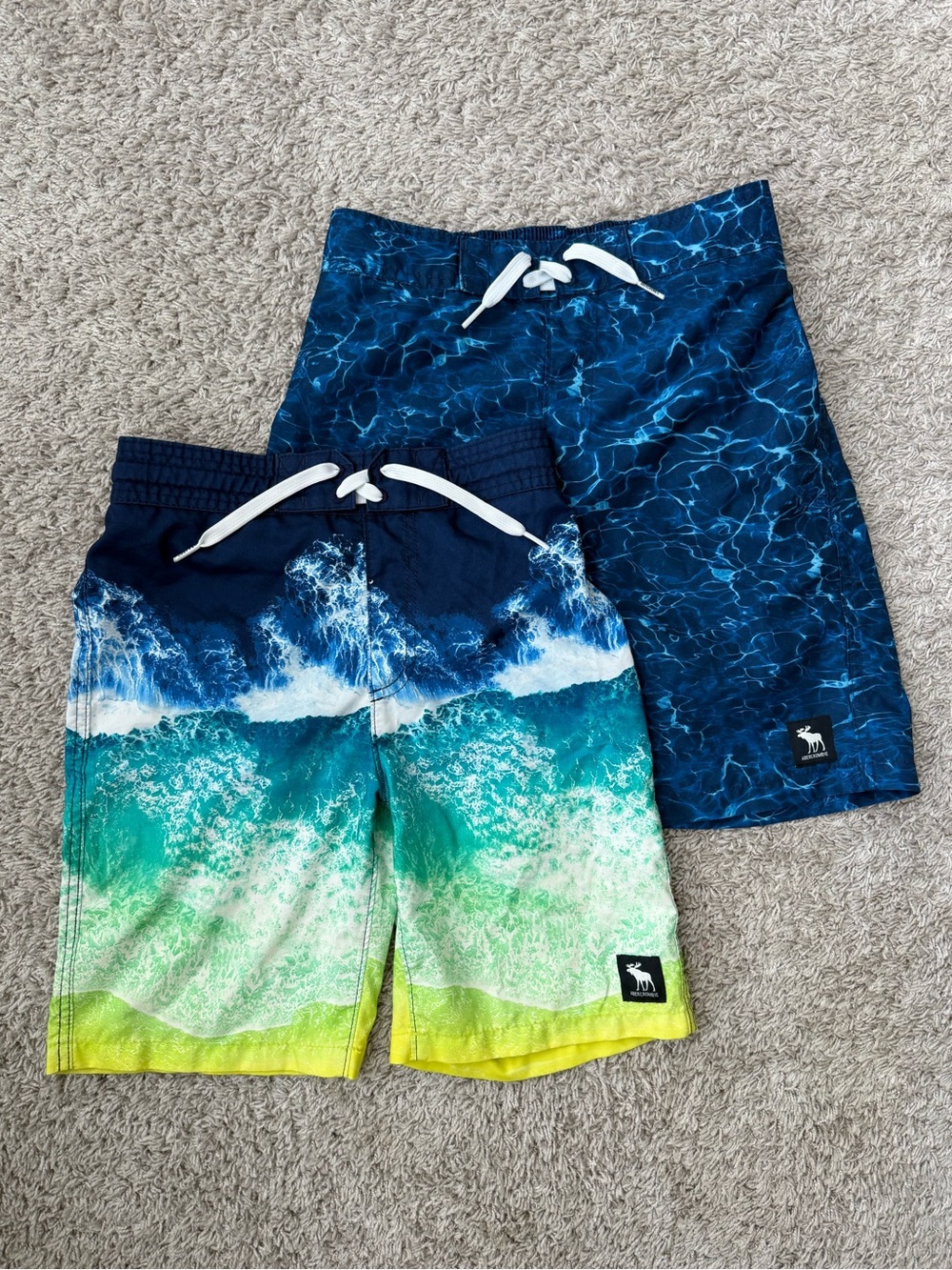 abercrombie kids Blue & Aqua Gradient and Ocean Print Swim Shorts Set of Two